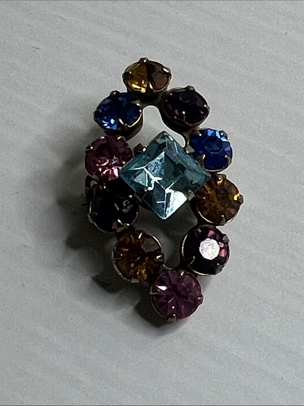 Vintage Multicolor Crystal Cluster Brooch / Pin